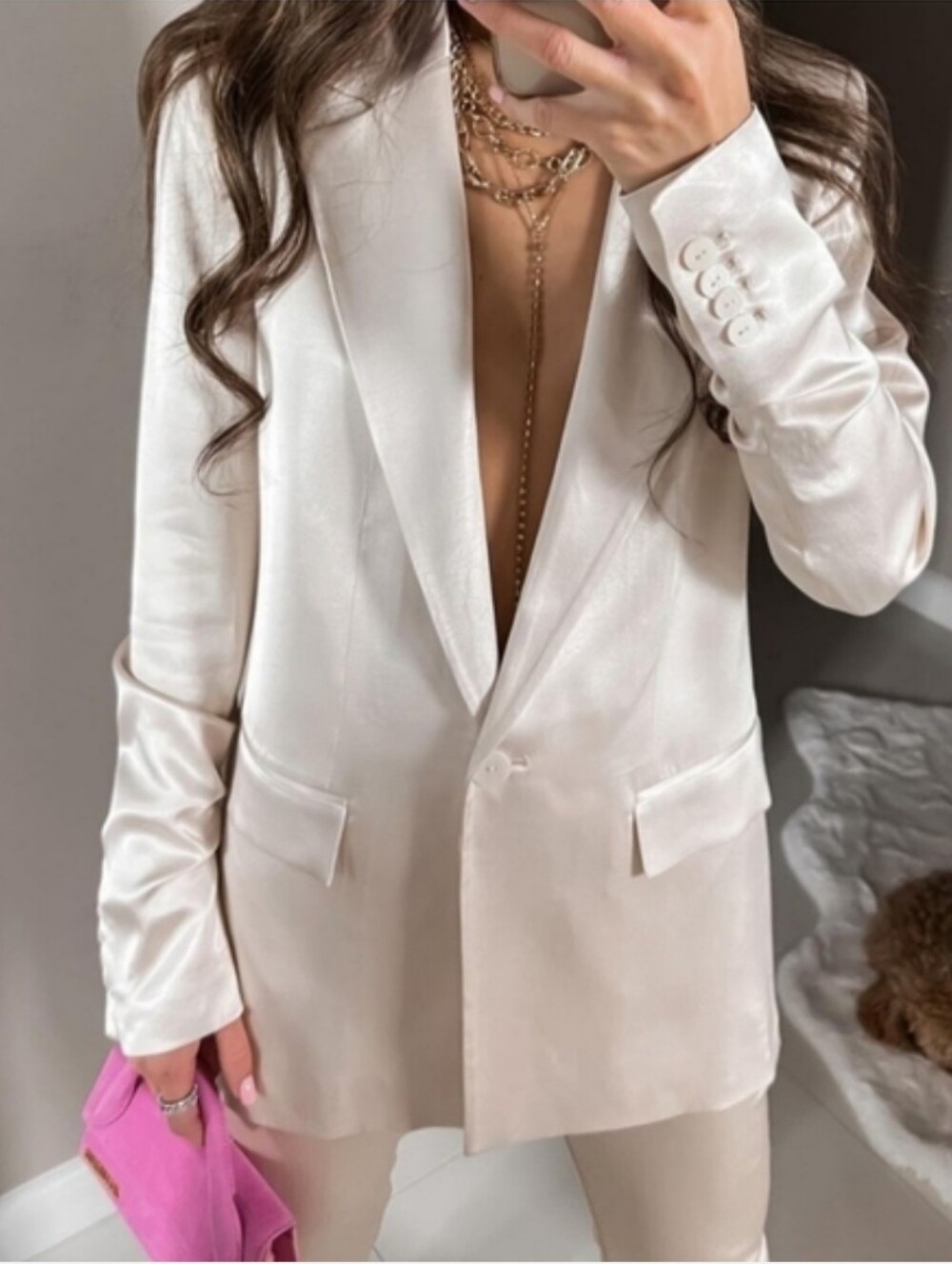 ZARA Satin Effect Cream Blazer Size S